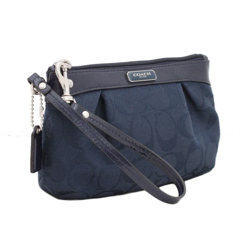NWOT COACH SIGNATURE GALLERY WRISTLET WALLET HAND BAG POUCH IN NAVY BLUE